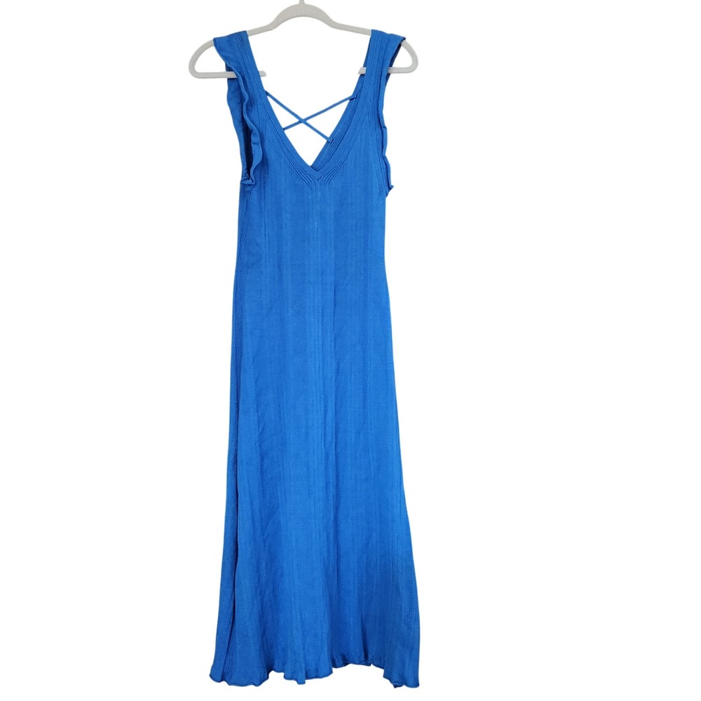 Anthropologie Daily Practice Ribbed Knit Ruffle Midi Dress V-Neck Medium